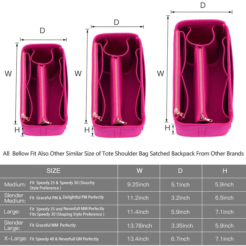 ZTUJO Purse Organizer, Felt Bag Organizer Purse Organizer Insert For Speedy, Neverfull, Graceful, Neverfull,Tote, Handbag,Shaper (Medium, Rosy) - Image 3